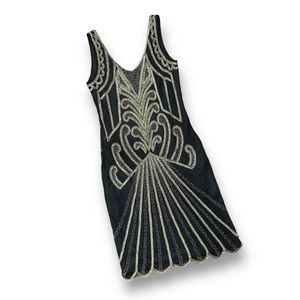 GatsbyLady 20s Francesca Flapper Dress in Black and Gold Size 6